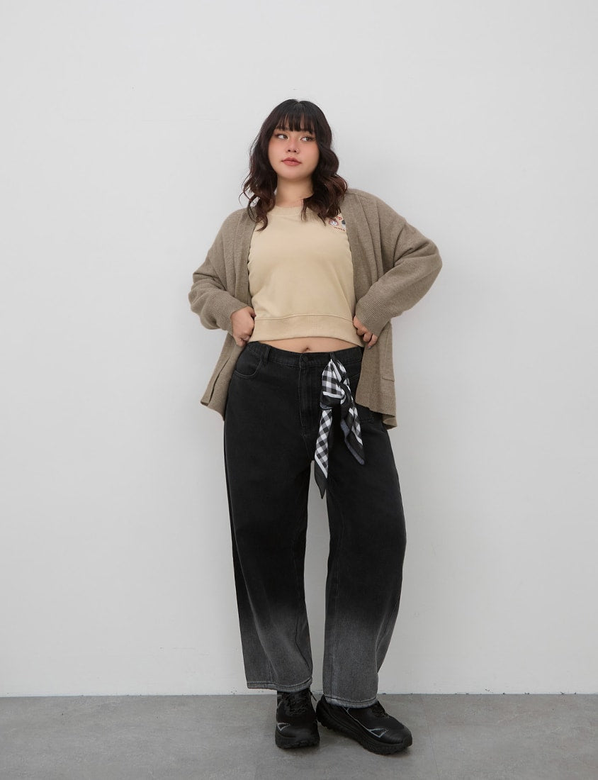 Gradient Wash Elastic Back Waist Plus Size Tapered Jeans