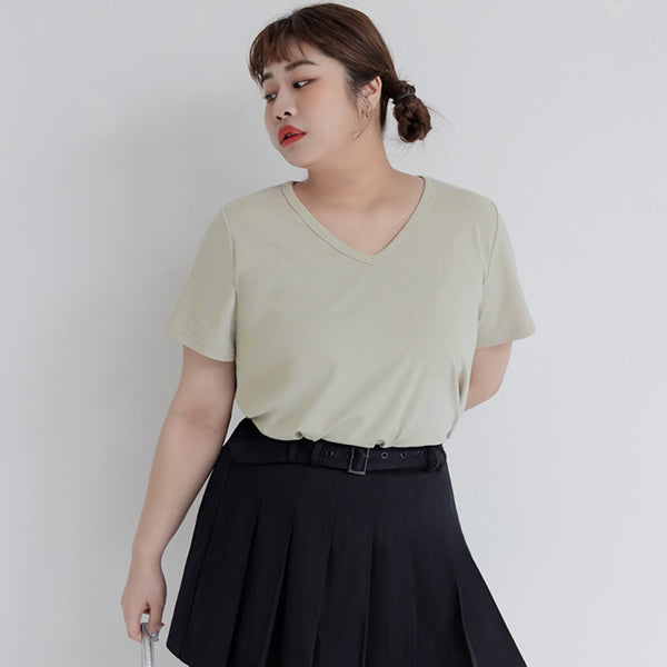 V-Neck Multicolor Plus Size Comfy Slim Tee