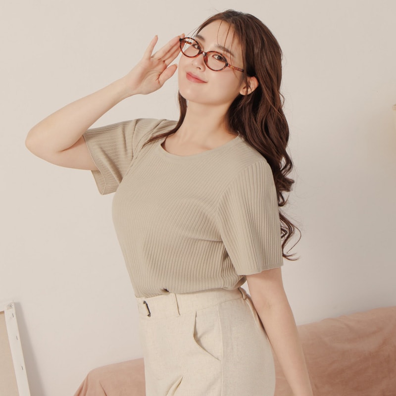 Cooling Lyocell Knit Plus Size Short Sleeve Top