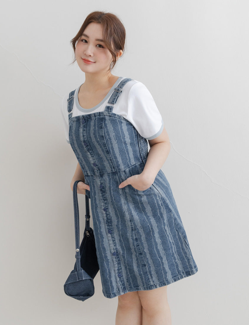 Adjustable Ruffled Plus Size Denim Overall Dress