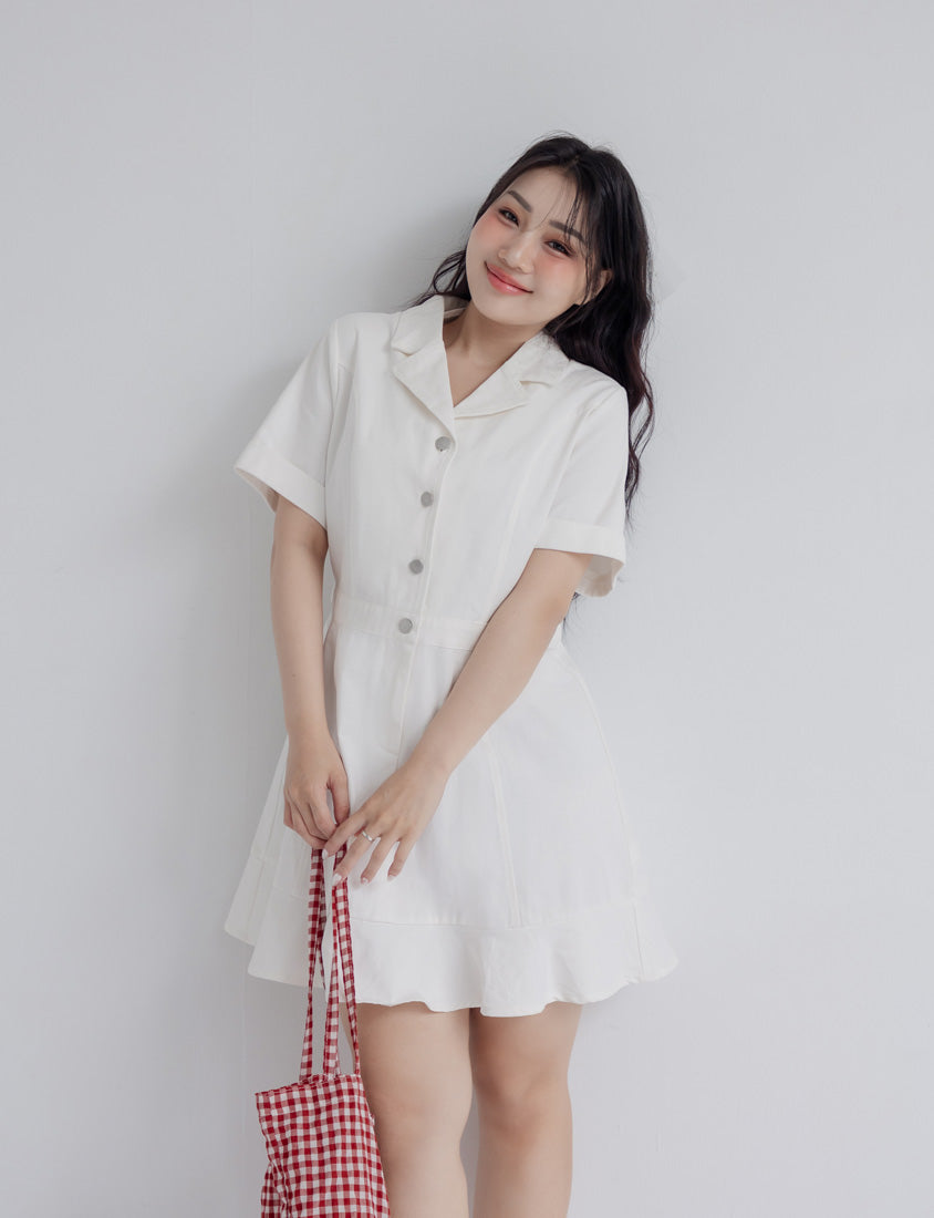 Twill Cuban Collar Cargo Ruffle Hem Plus Size Mini Dress