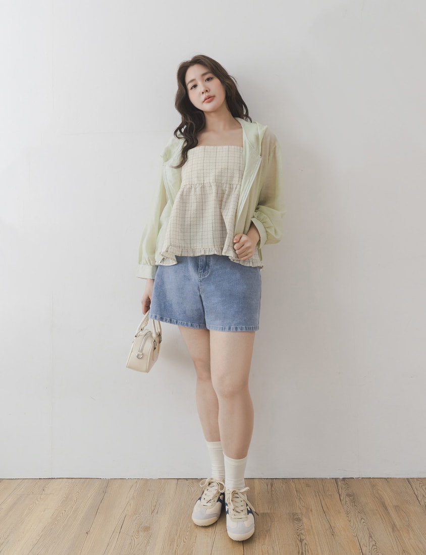 Semi-Sheer Drawstring Hem Hooded Plus Size Jacket