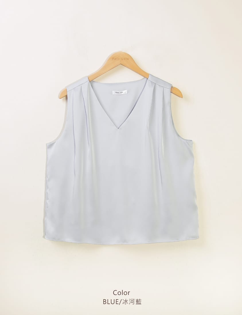 MISS. Subtle Sheen V-Neck Wide Strap Plus Size Pleated Tank