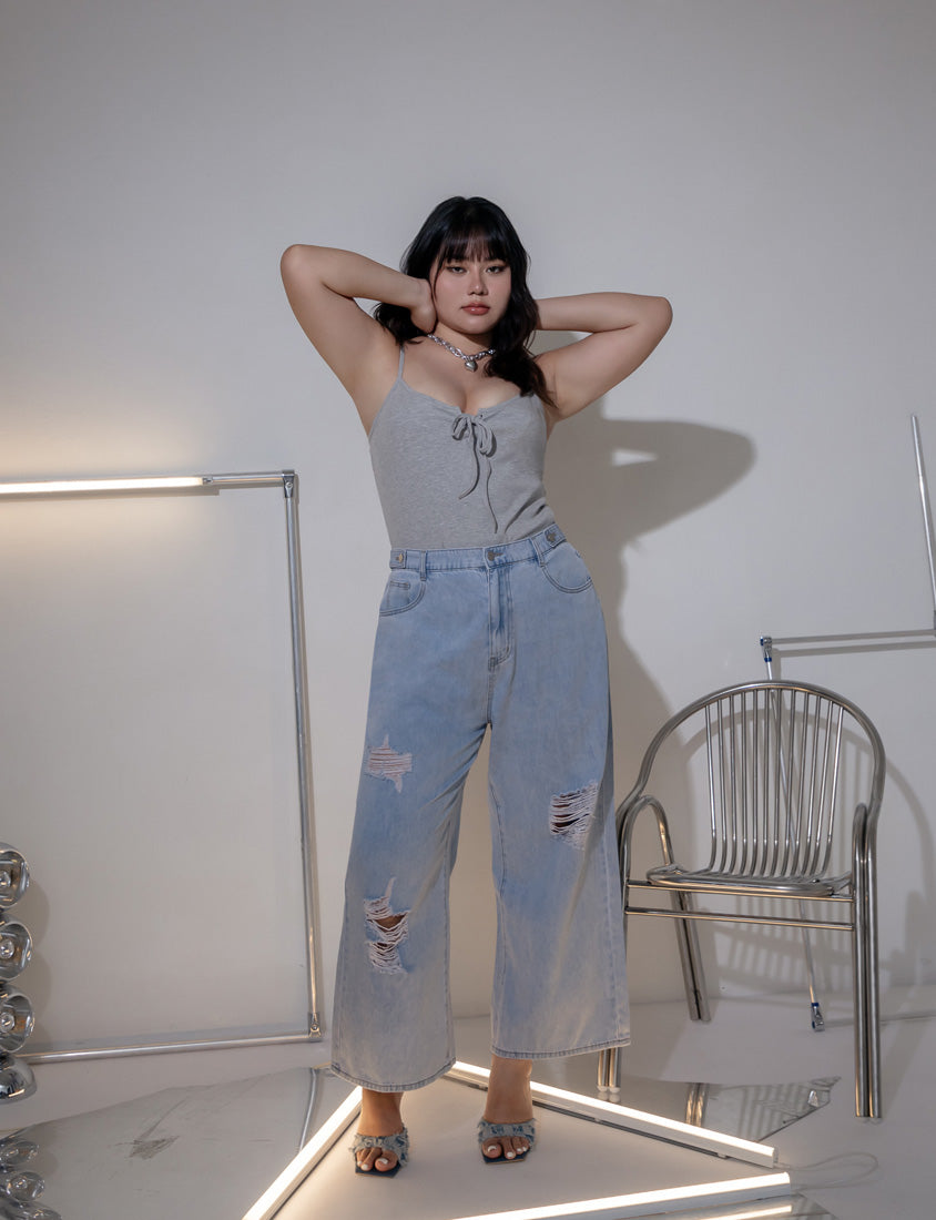 MUA! Distressed Denim Elastic Back Plus Size Wide Leg Jeans