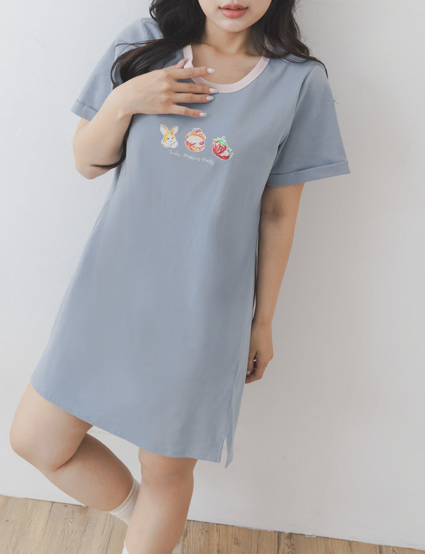 Contrast Crew Neck Hand-Drawn Print Plus Size Dress (Illustrator Collaboration)