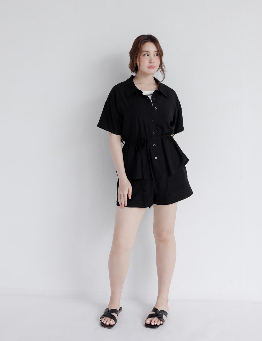 Airy Silky Linen Short Sleeve Plus Size Shirt (With Tie Belt)