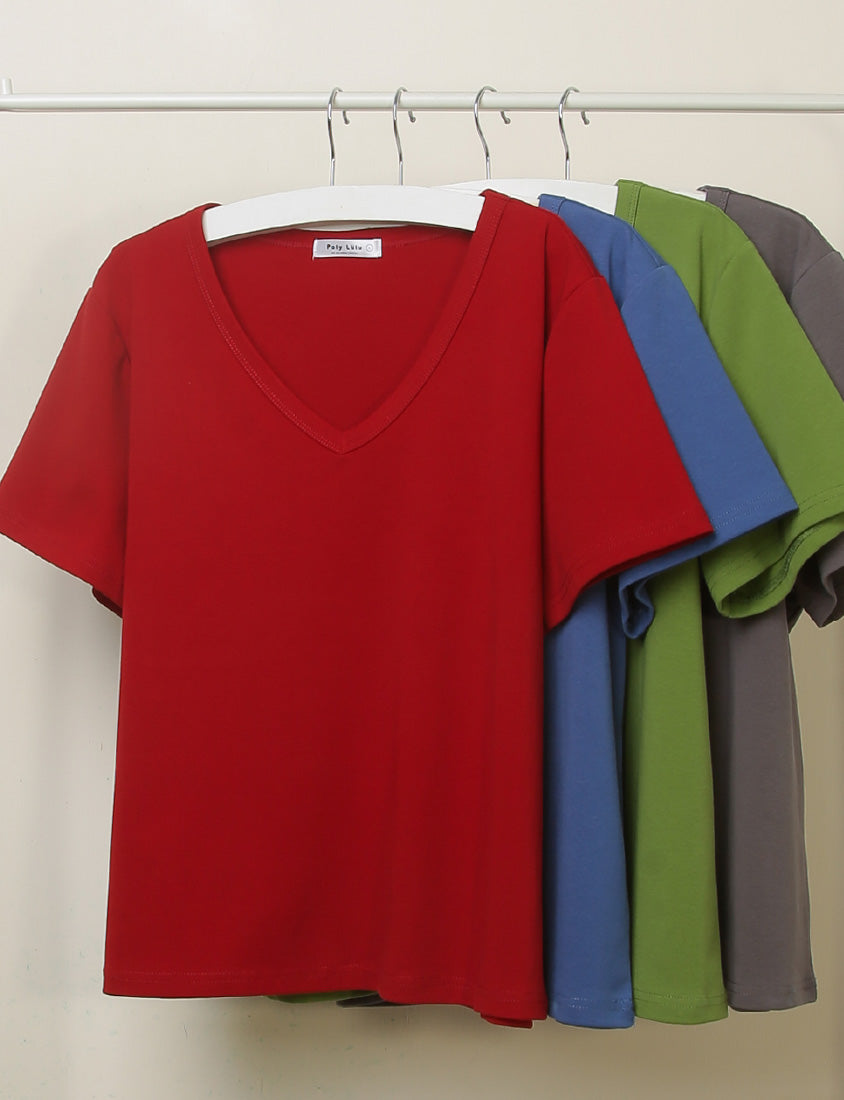 V-Neck Multicolor Plus Size Comfy Slim Tee