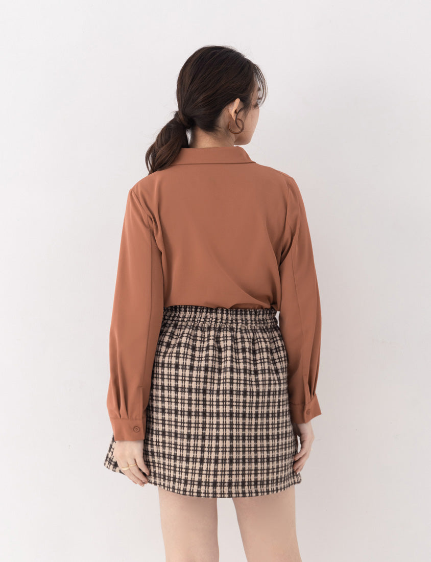 MISS. Wrinkle-Resistant Textured Multicolor Pocket Plus Size Shirt