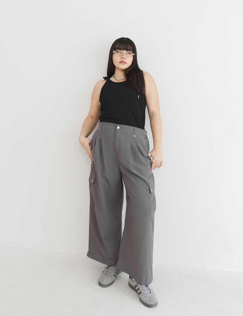 MUA! Edgy Pleated Back Elastic Nylon Plus Size Cargo Pants
