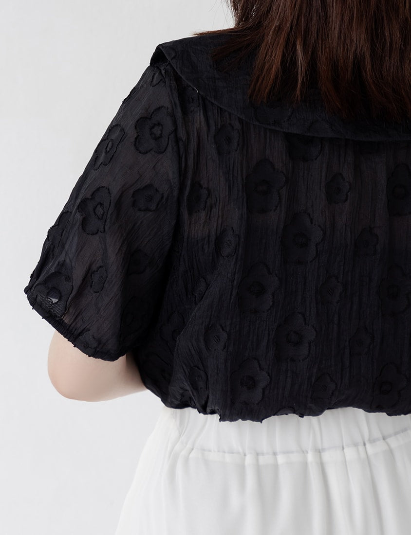 Two-Piece Floral Collar Tie Plus Size Shirt (with Camisole)