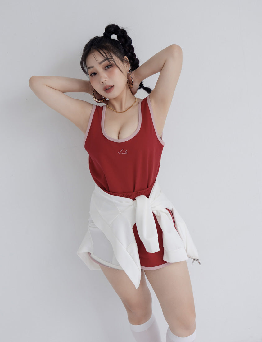 MUA! Sporty U-Neck Racerback Embroidery Plus Size Tank