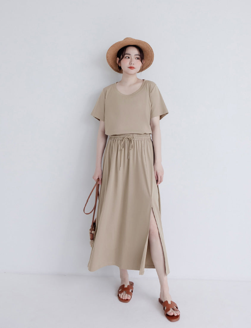 Silky Cool Liquid Touch Cotton Slit Plus Size Maxi Skirt