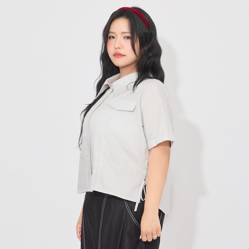 MORE U Pinstripe Side-Tie Plus Size Shirt