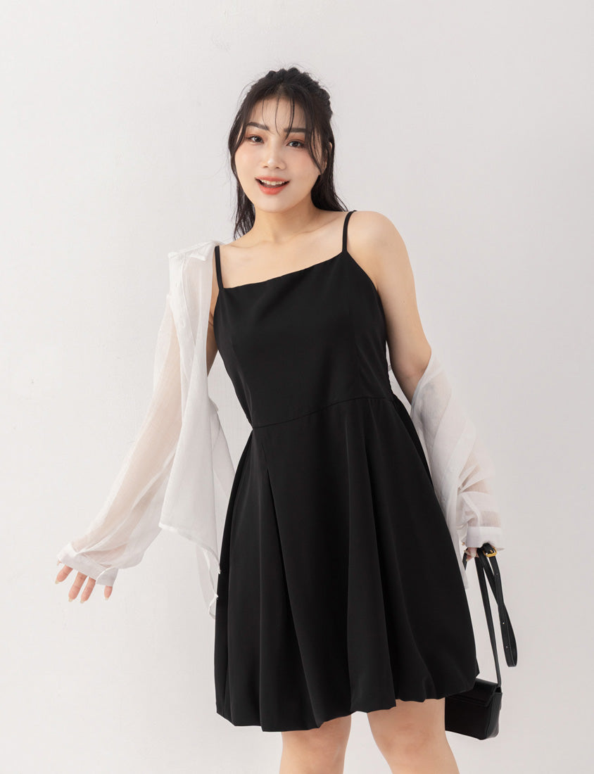 Japanese Style Adjustable Bubble Hem Plus Size Mini Dress
