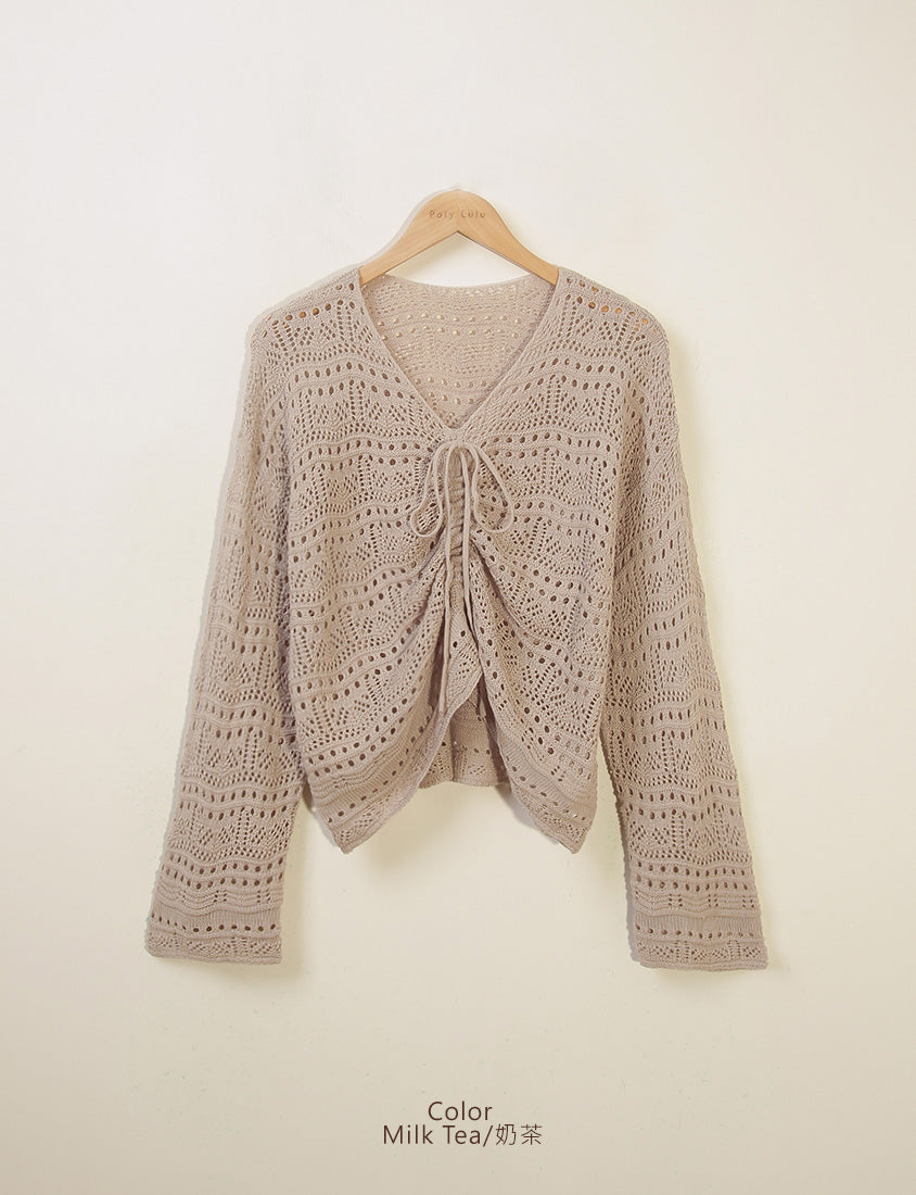 Two-Way Front-Tie Drawstring Plus Size Knit Top