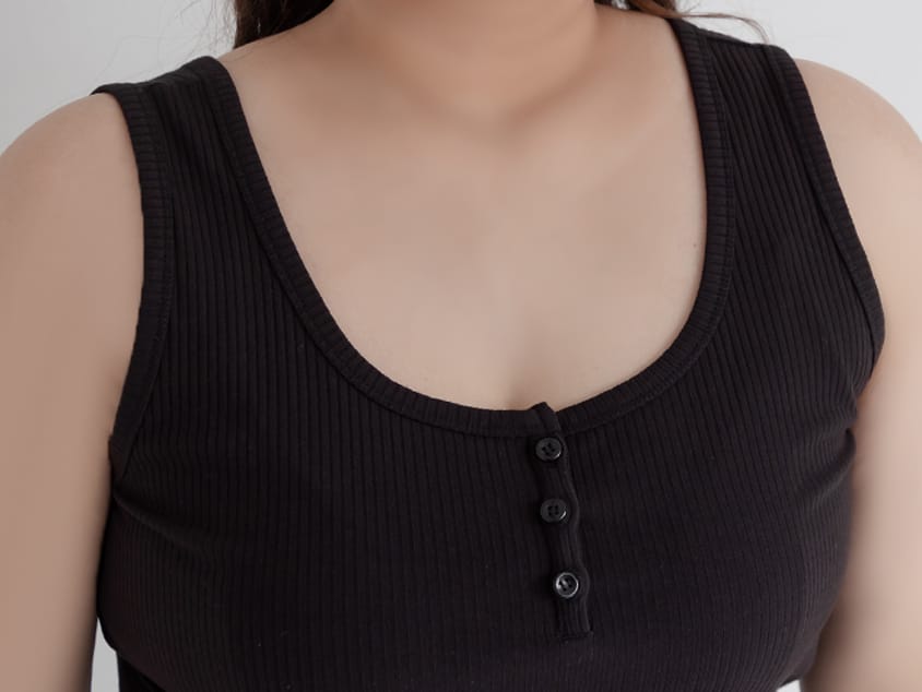 Basic U-Neck Ribbed Button Plus Size Tank Top
