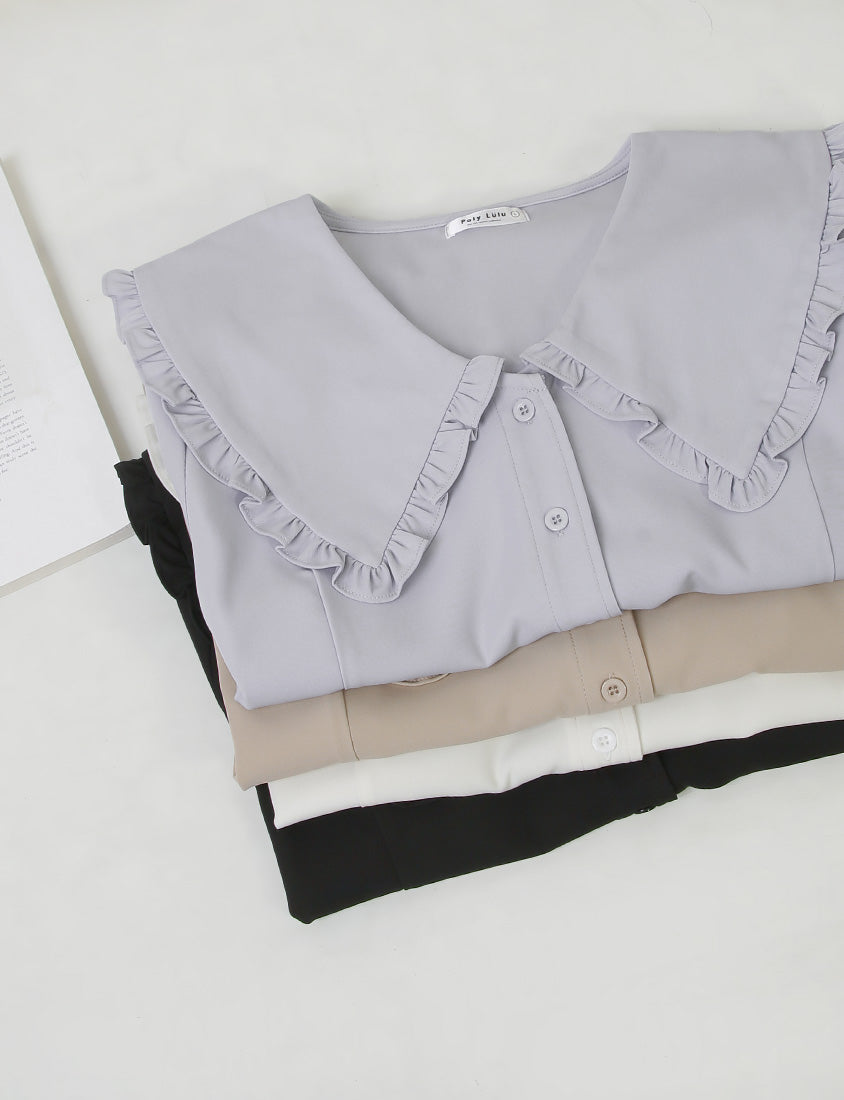 Playful Large Ruffle Collar Plus Size Short Sleeve Top