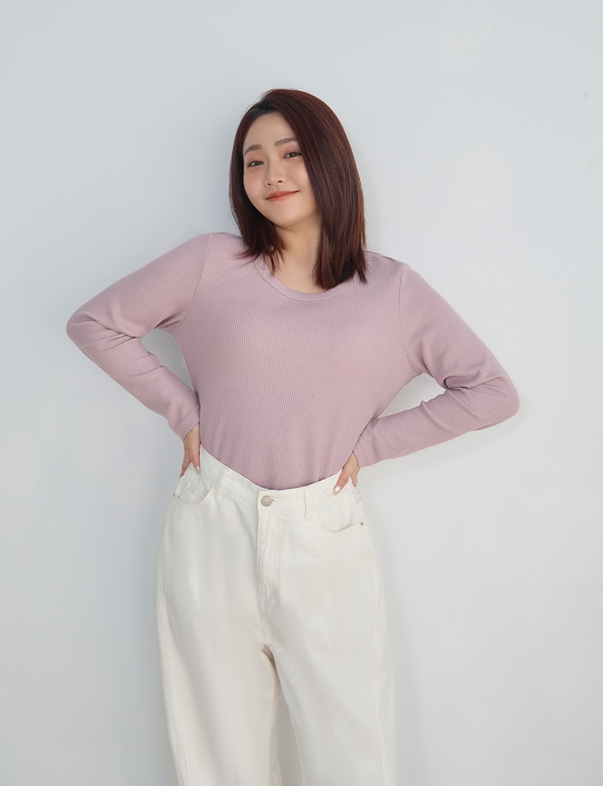 Casual Versatile Waffle Knit Plus Size Long Sleeve Top