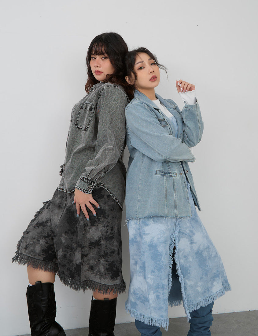 Adjustable Tie-Dye Denim Plus Size Cami Dress