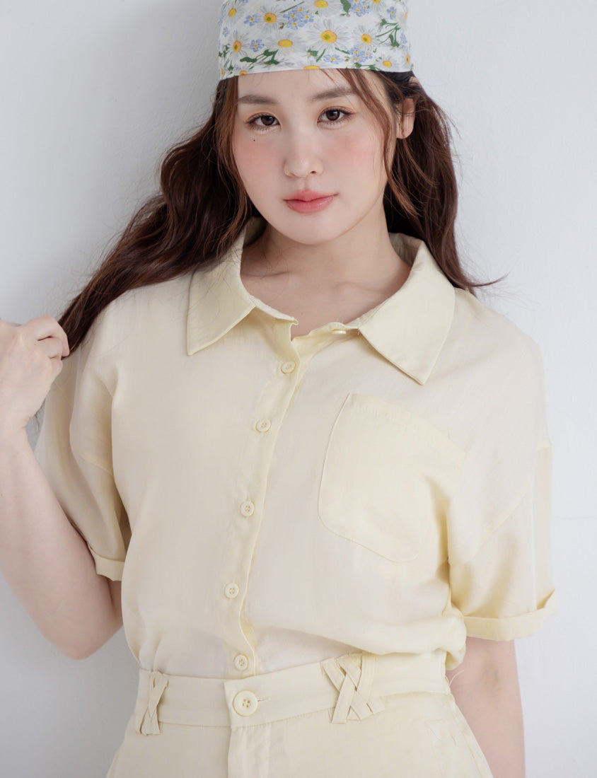 Airy Silky Linen Short Sleeve Plus Size Shirt (With Tie Belt)
