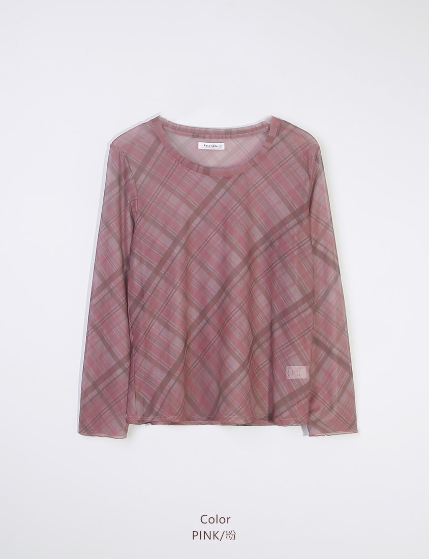 MISS. Vintage Sheer Checkered Plus Size Long Sleeve Top
