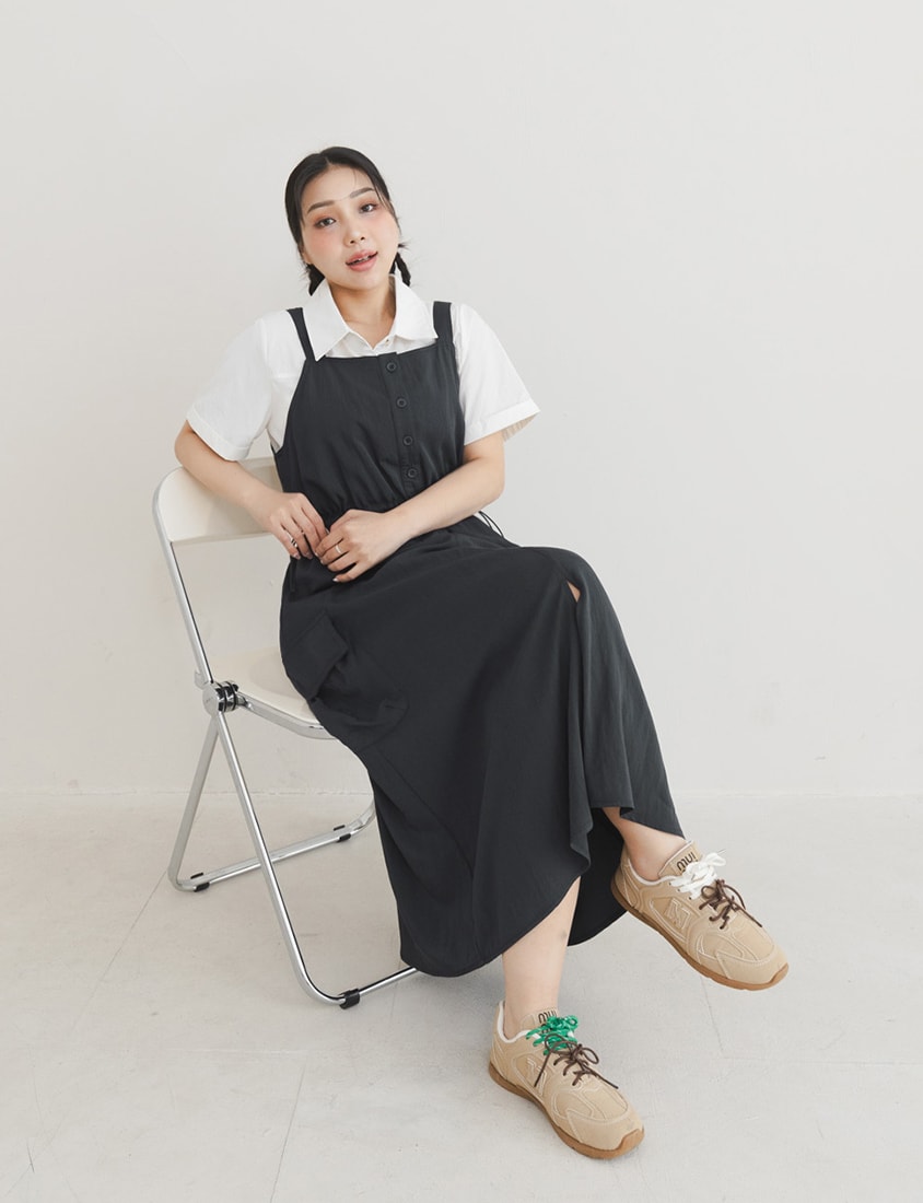 Chic Cargo Pocket Plus Size Overall Dress