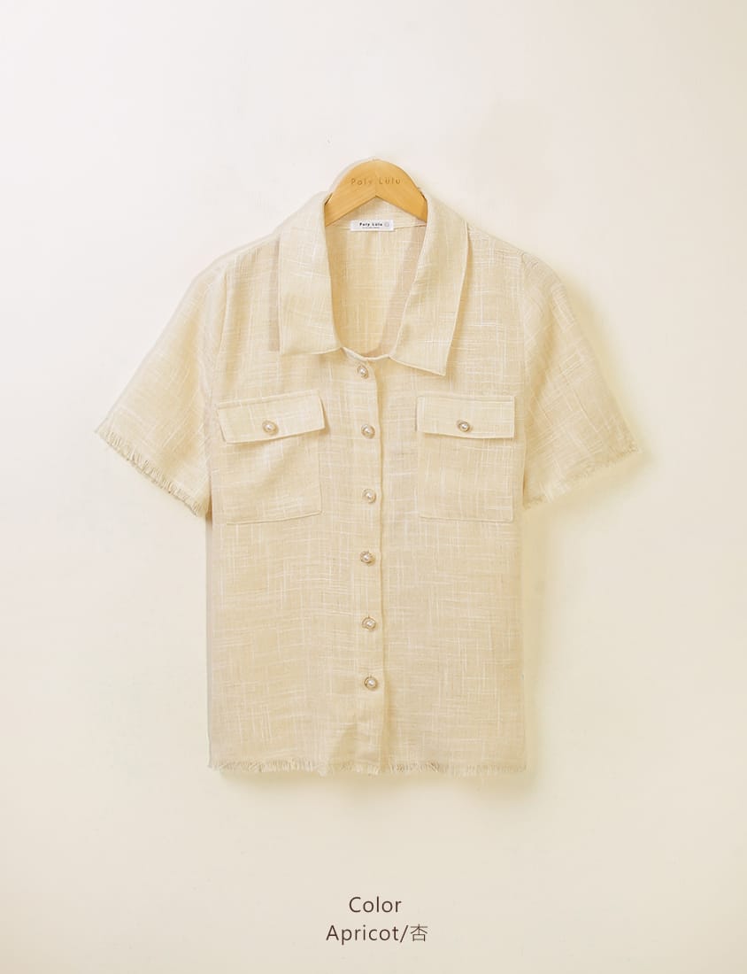 MISS. Tweed Fringe Trim Pearl Button Plus Size Blouse