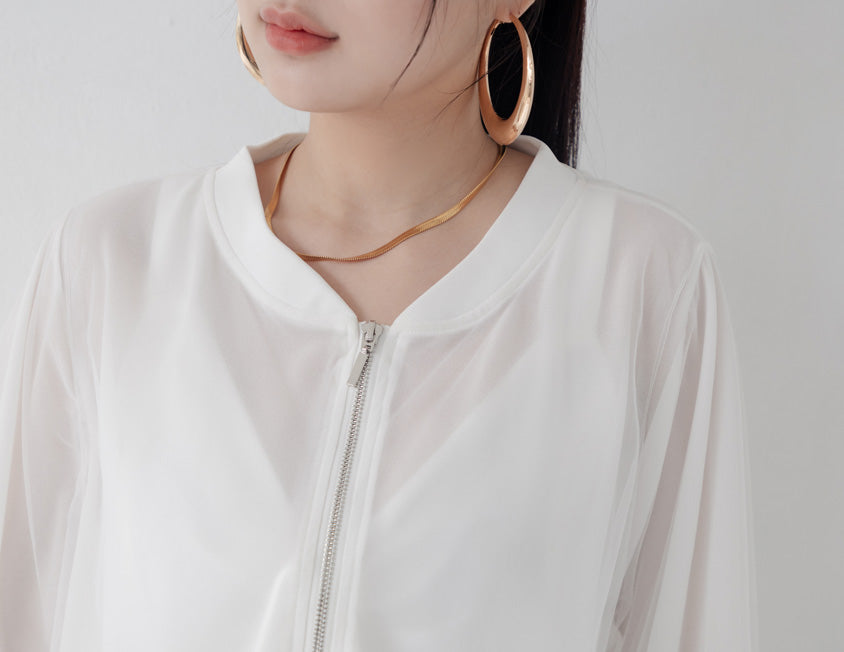 MUA! Sheer Chiffon Dual-Zip Plus Size Bomber Jacket