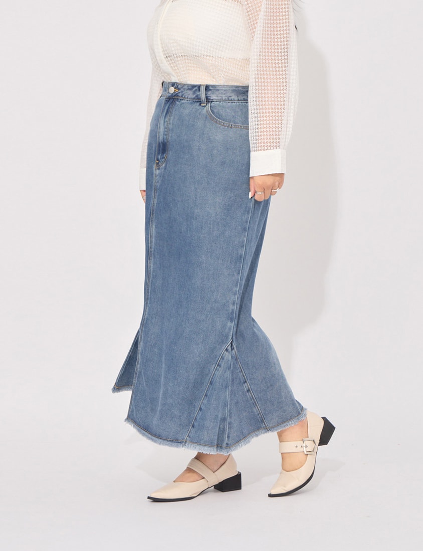 MORE U Cooling Silky Denim Slit Plus Size Mermaid Skirt