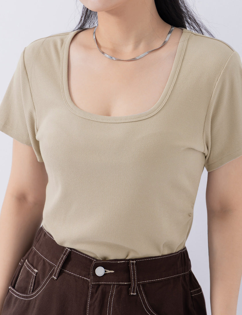 MUA! Ribbed Square Neck Side-Ruched Plus Size Top