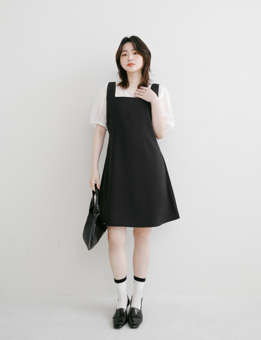 MISS. Structured Lightweight Square Neck Tailored Plus Size Mini Dress