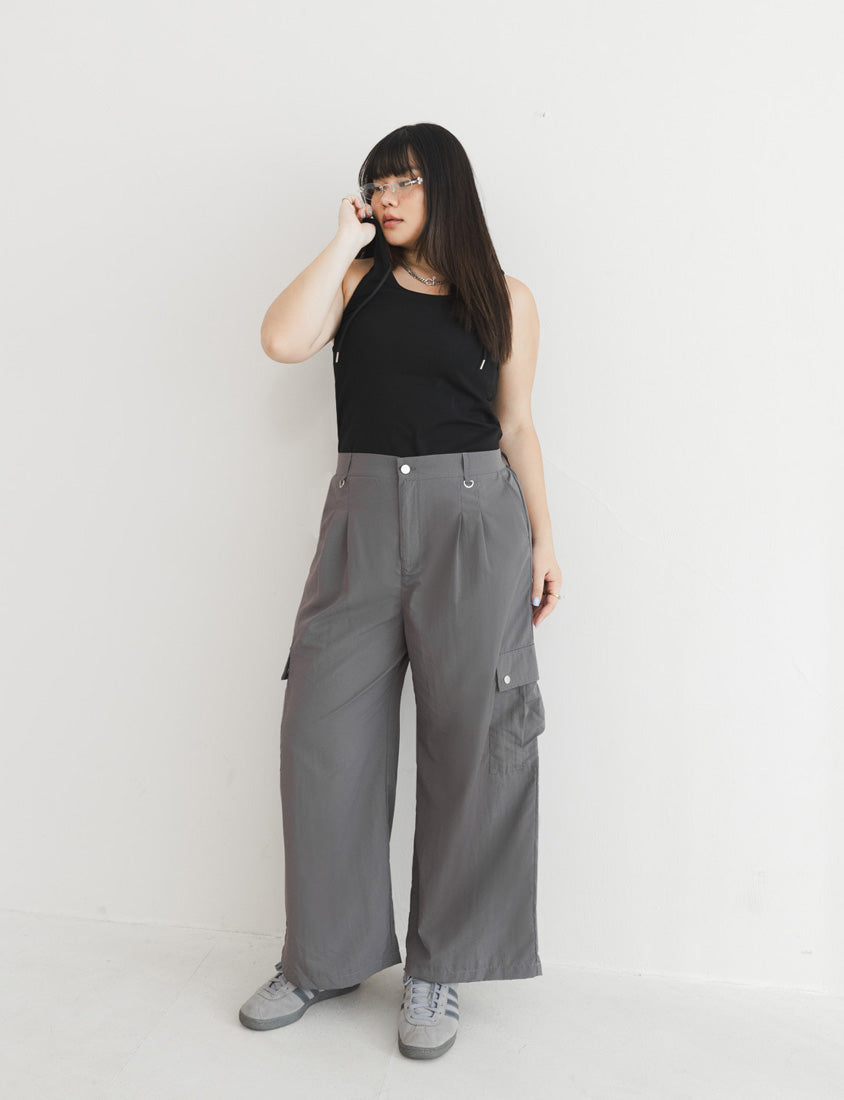 MUA! Edgy Pleated Back Elastic Nylon Plus Size Cargo Pants