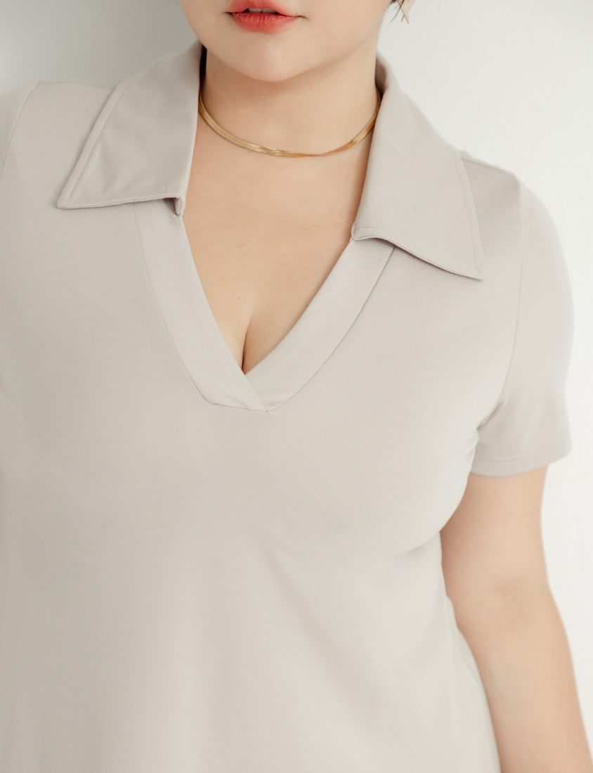 MUA! Chic Notched Collar Twill Plus Size Short Sleeve Dress
