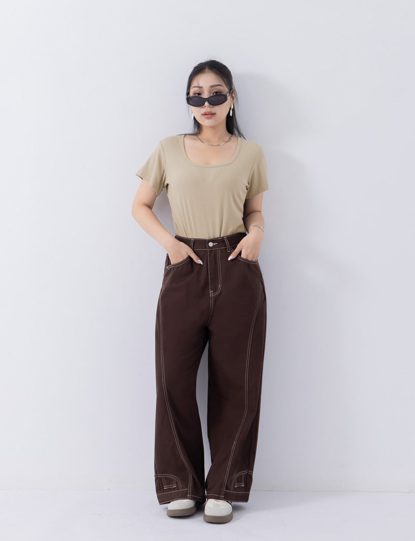 MUA! Ribbed Square Neck Side-Ruched Plus Size Top