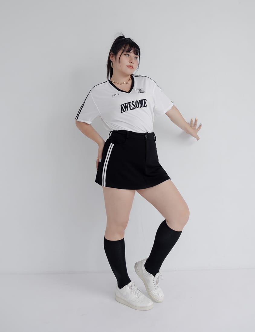 MUA! Space Cotton Back Elastic Plus Size Mini Skirt (With Pants)