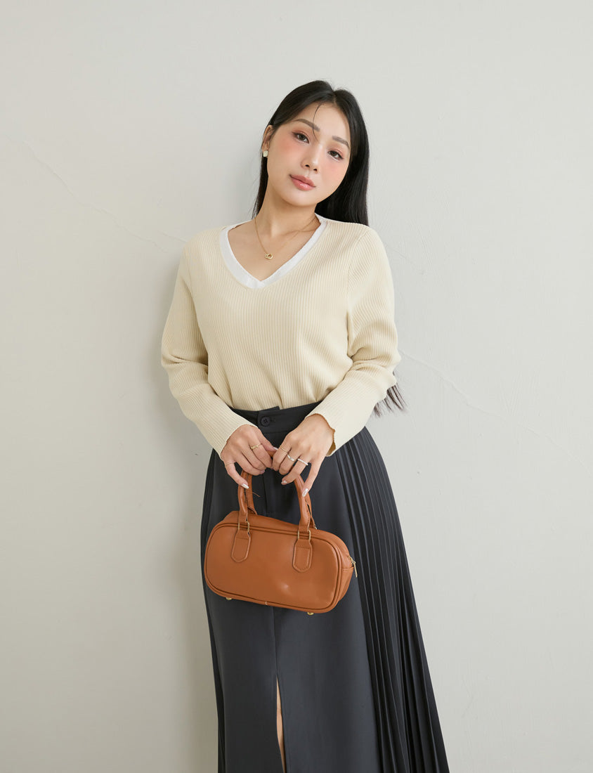 MISS. Faux Two Piece Ribbed Knit Plus Size Long Sleeve Top