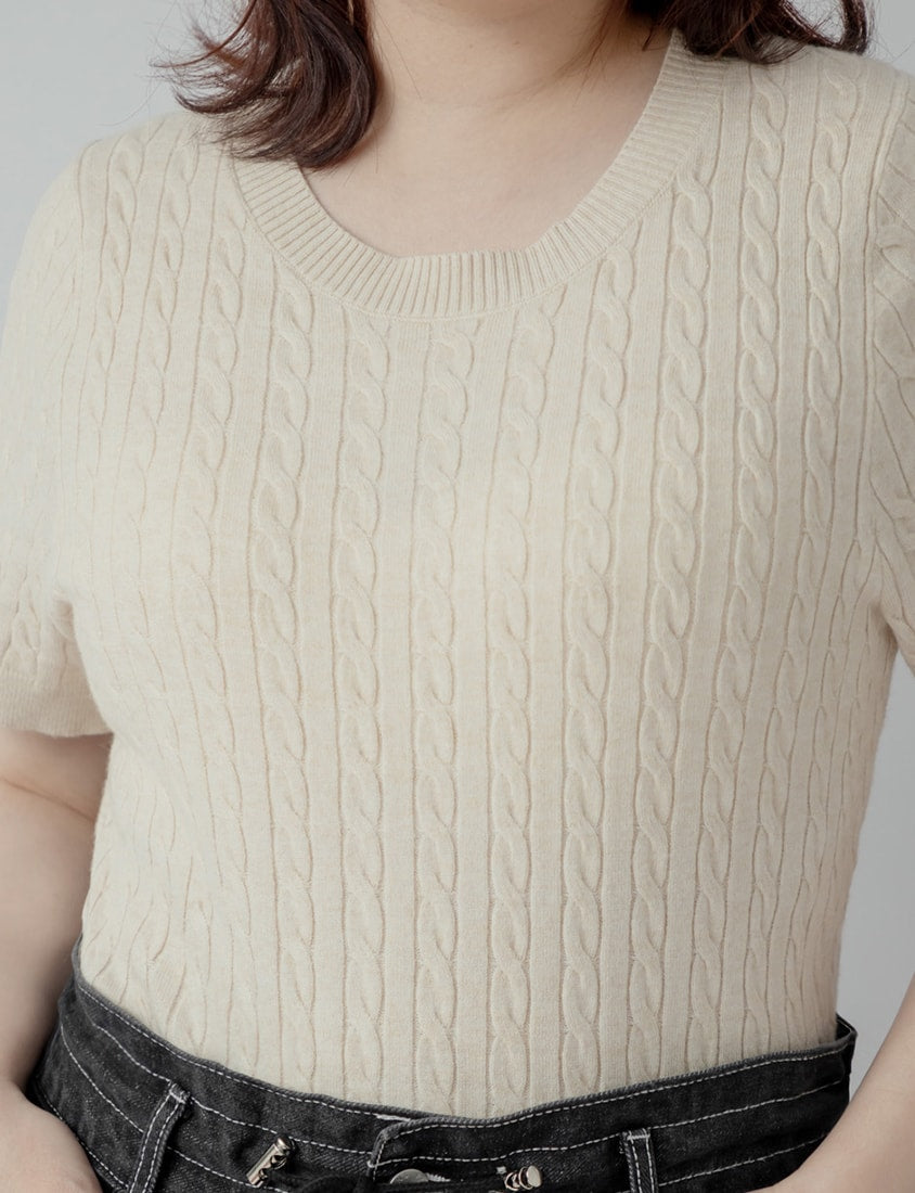 Crewneck Cable Knit Short Sleeve Top