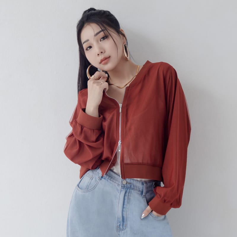 MUA! Sheer Chiffon Dual-Zip Plus Size Bomber Jacket
