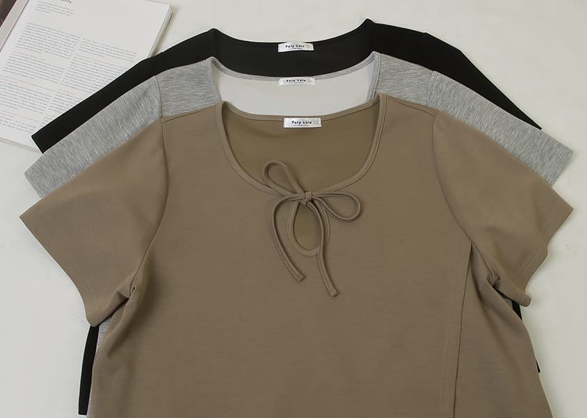 MUA! Space Cotton U-Neck Tie-Front Plus Size Top