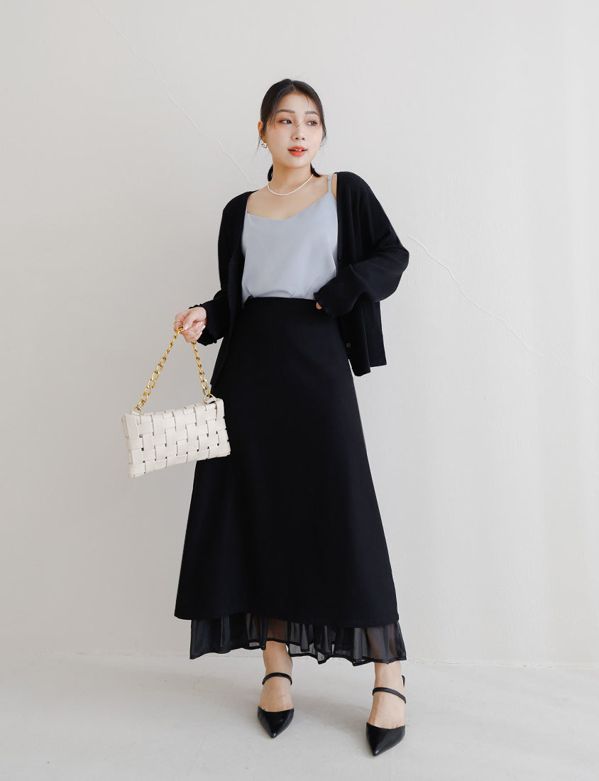 MISS. Back Elastic Waist Slit Multi-Layered Plus Size Maxi Skirt