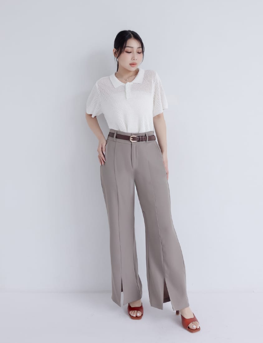 MISS. Polo Collar Knitted Hollow Plus Size Top