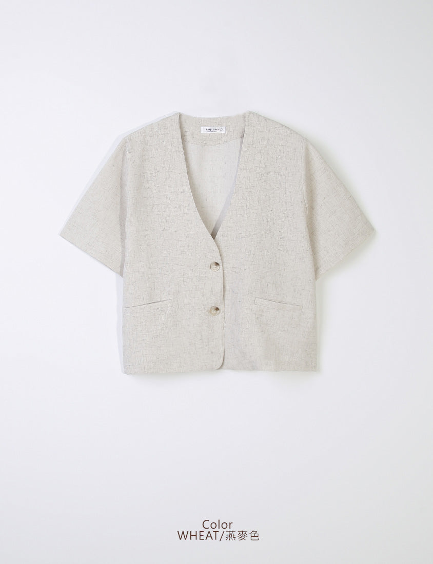 MISS. Wrinkle-Resistant Soft Linen Collarless Blazer Plus Size Jacket
