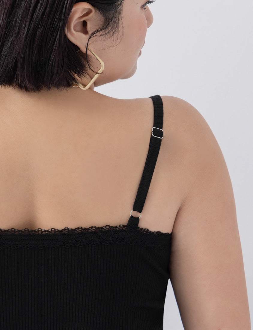 Adjustable Lace Trim Ribbed Plus Size Tank Top
