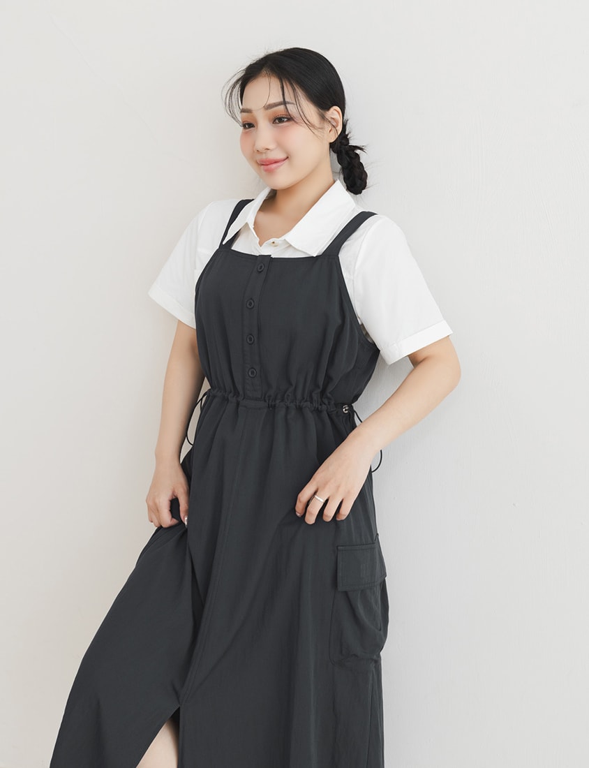 Chic Cargo Pocket Plus Size Overall Dress