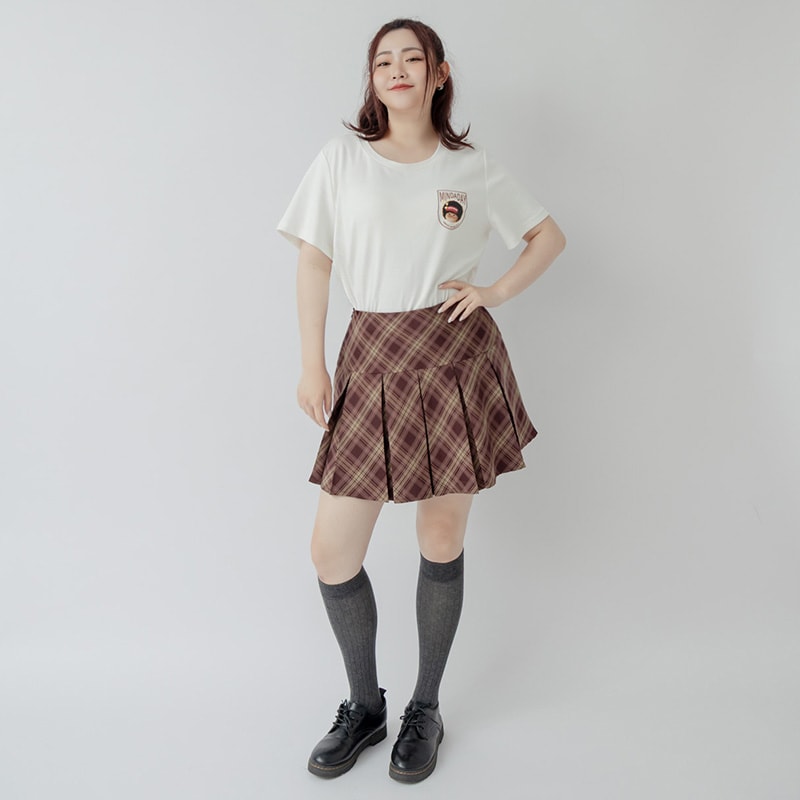 Preppy Pleated Plaid Plus Size Mini Skirt