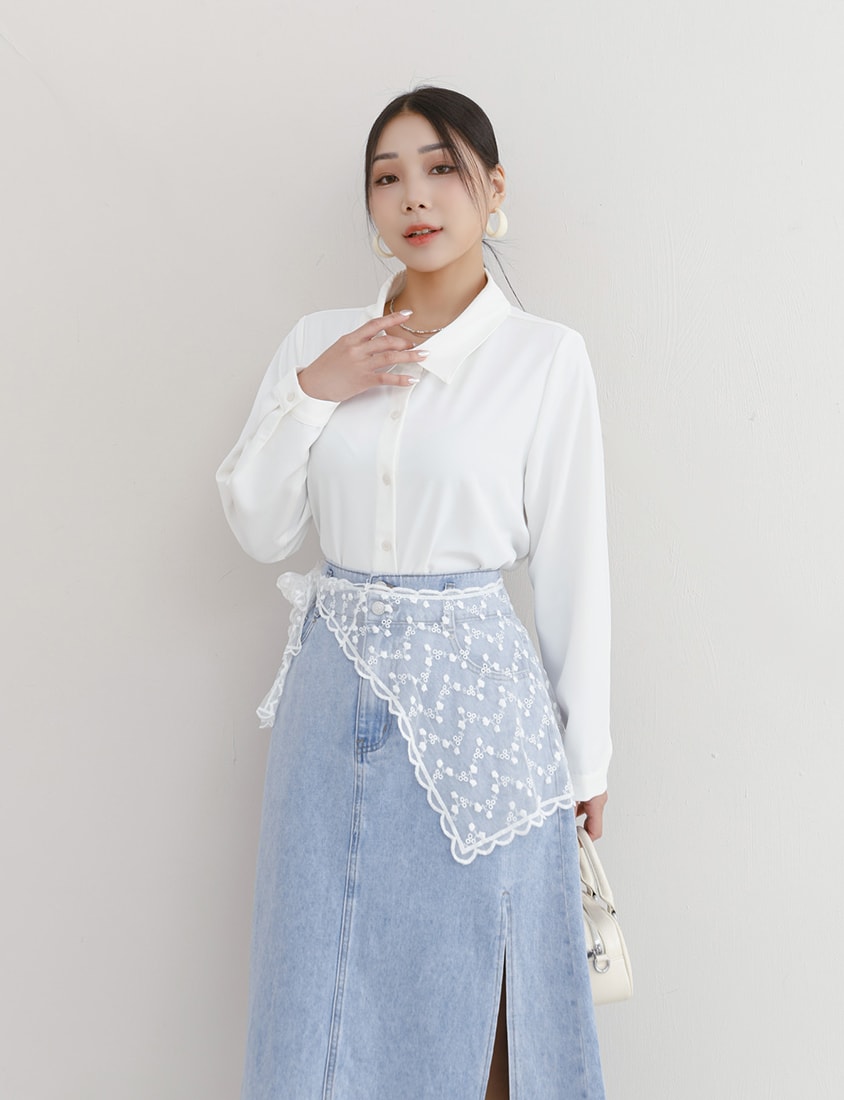MISS. Two Piece Korean Style Lace Chiffon Plus Size Blouse (With Shawl)