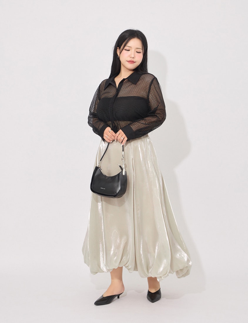 MORE U Airy Glossy Plus Size Bubble Skirt