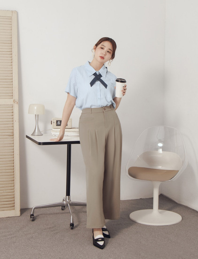 MISS. Wrinkle-Resistant Elastic Back Pleated Plus Size Trousers
