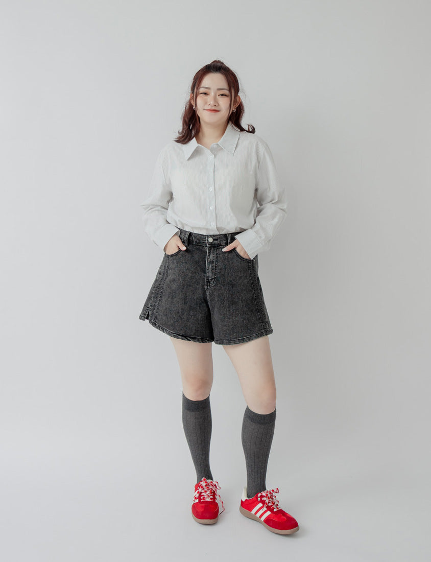 Varsity Contrast Plus Size Denim Shorts