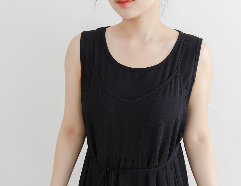 Two Piece Sheer Crinkled Tiered Plus Size Maxi Dress (with Inner Tank)